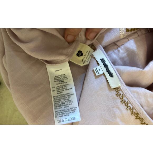 Madewell V-Neck Dress Linen Blend Embroidered Neckline & Peasant Sleeves SZ SM - Picture 8 of 10